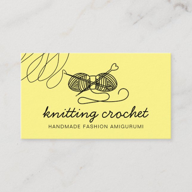 Yellow Amigurumi Handmade Yarn Knit Crochet Business Card (Front)