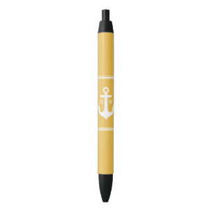 Yellow Anchor Monogrammed Black Ink Pen