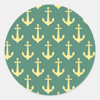 Yellow Anchor on Green Billiard Background Pattern Classic Round Sticker
