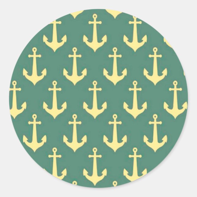 Yellow Anchor on Green Billiard Background Pattern Classic Round Sticker (Front)