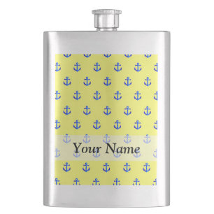Yellow anchor pattern hip flask