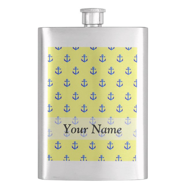 Yellow anchor pattern hip flask (Front)