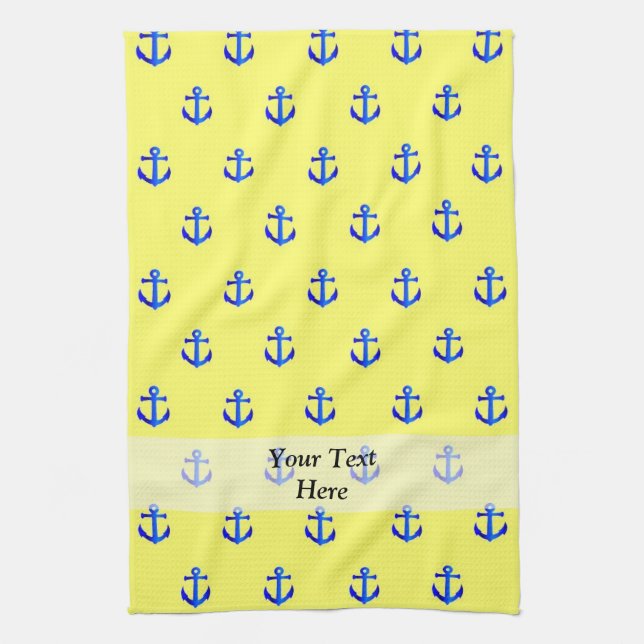 Yellow anchor pattern tea towel (Vertical)