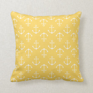 Yellow anchor patterned cushion