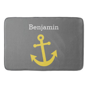 Yellow Anchor with Custom Name - Grey Bath Mat