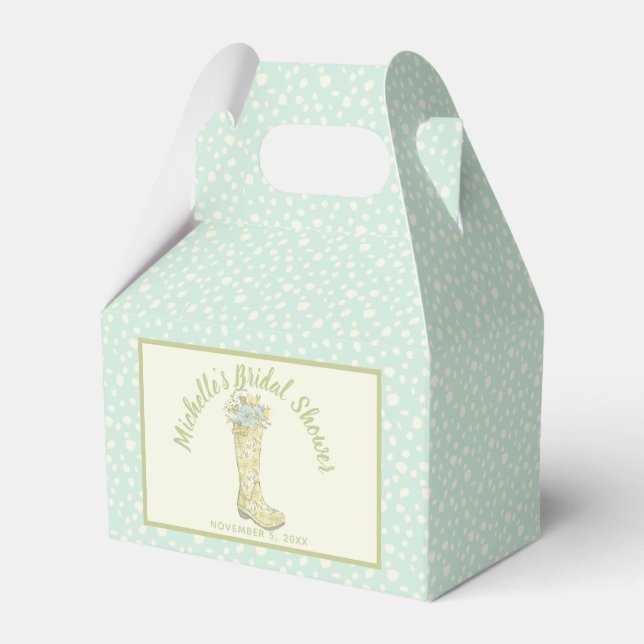 Yellow and Aqua Blue Rain Boot Bridal Shower Favour Box (Front Side)