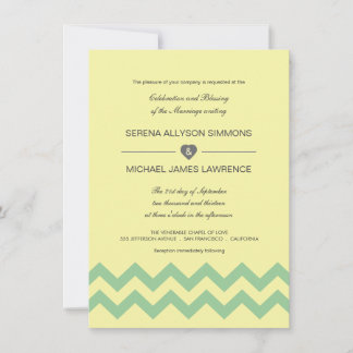 Yellow and Aqua Chevron Wedding Invitations