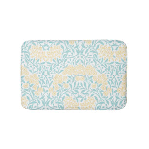 Yellow and Aqua Floral Damask Bath Mat