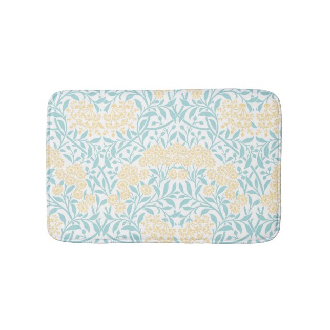 Yellow and Aqua Floral Damask Bath Mat (Front)