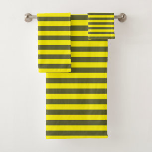 Yellow and Army Green Stripes Bath Towel Set