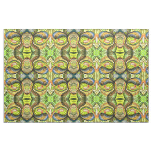 Yellow and Autumn Brown Doodle With Black Lines Fabric