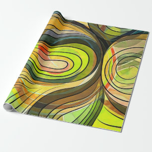 Yellow and Autumn Brown Doodle With Black Lines Wrapping Paper