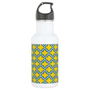 Yellow and Baby Blue Trellis, Lattice, Quatrefoil 532 Ml Water Bottle