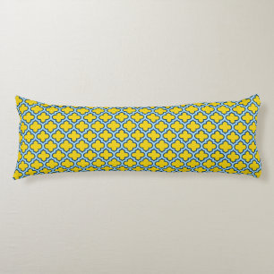 Yellow and Baby Blue Trellis, Lattice, Quatrefoil Body Cushion