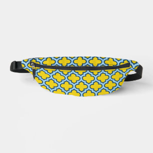 Yellow and Baby Blue Trellis, Lattice, Quatrefoil Bum Bags