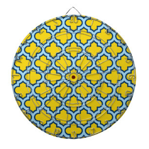 Yellow and Baby Blue Trellis, Lattice, Quatrefoil Dartboard