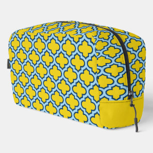Yellow and Baby Blue Trellis, Lattice, Quatrefoil Dopp Kit