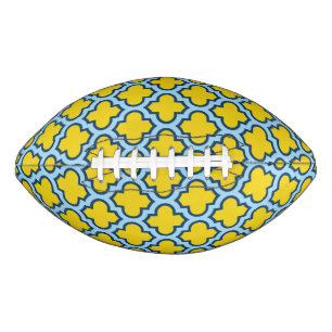 Yellow and Baby Blue Trellis, Lattice, Quatrefoil Football