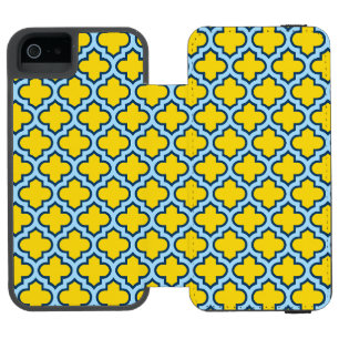 Yellow and Baby Blue Trellis, Lattice, Quatrefoil Incipio Watson™ iPhone 5 Wallet Case
