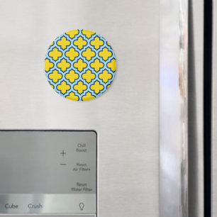 Yellow and Baby Blue Trellis, Lattice, Quatrefoil Magnet