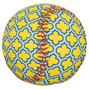 Yellow and Baby Blue Trellis, Lattice, Quatrefoil Softball