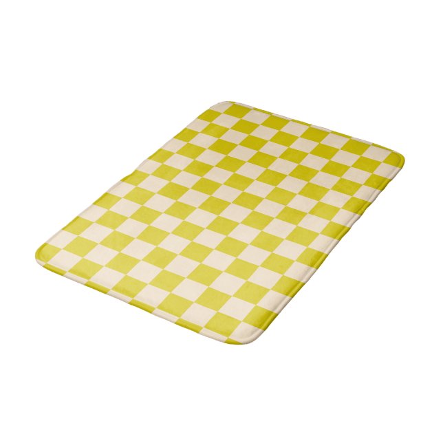 Yellow and Beige Chequerboard Bath Mat (Angled)