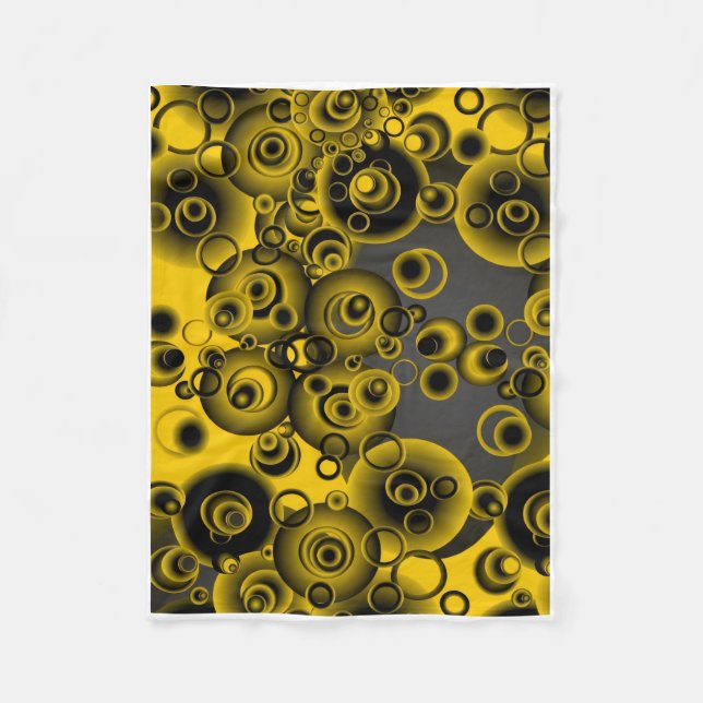 Yellow And Black Abstract Circles Pattern Fleece B Blanket (Front)