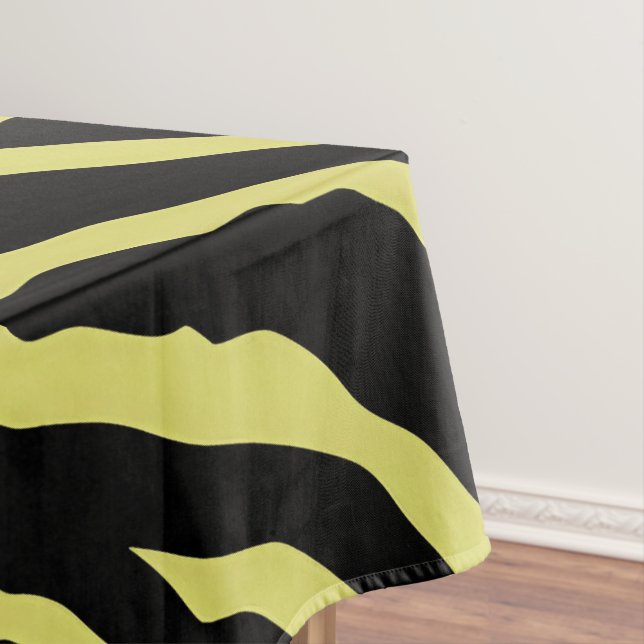 Yellow and Black Animal Print Stripes  Tablecloth (In Situ)