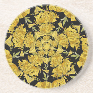 Yellow and black Azalea fractal art Coaster