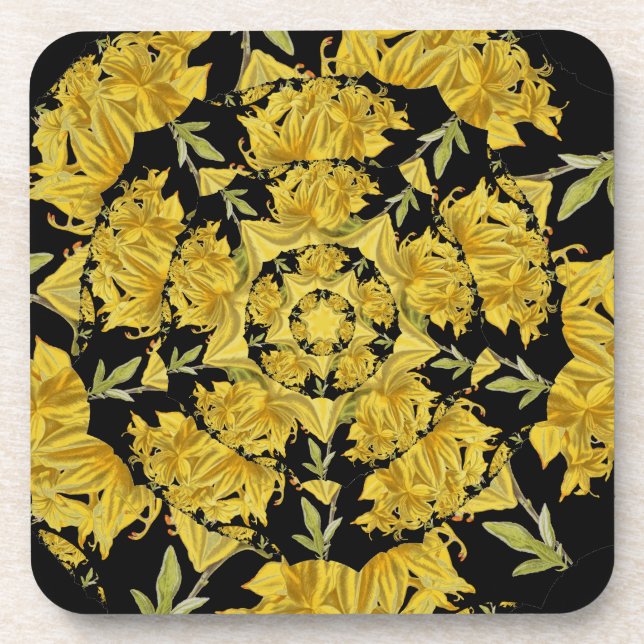 Yellow and black Azalea fractal art Coaster (Front)
