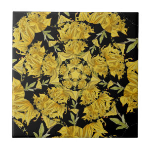 Yellow and black Azalea fractal art Tile