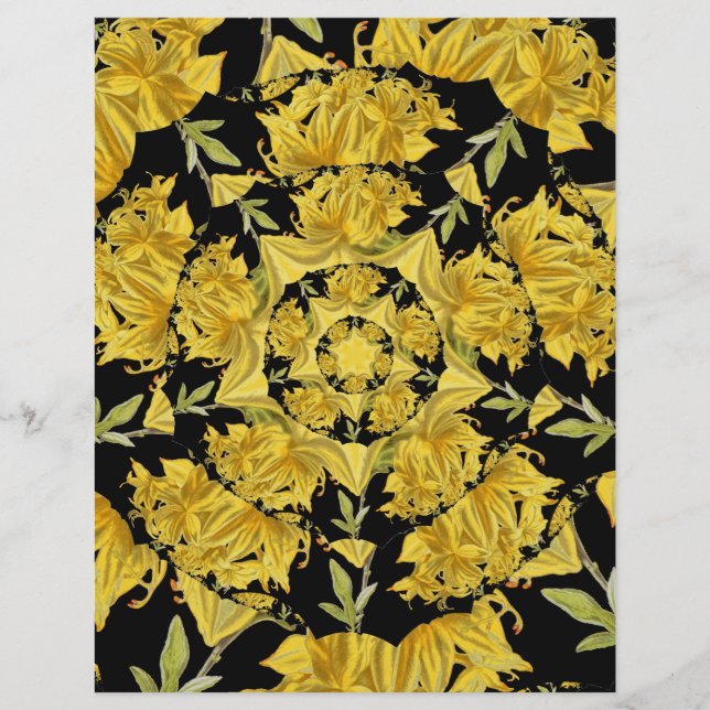 Yellow and black Azalea fractal Scrapbook Paper (Front)