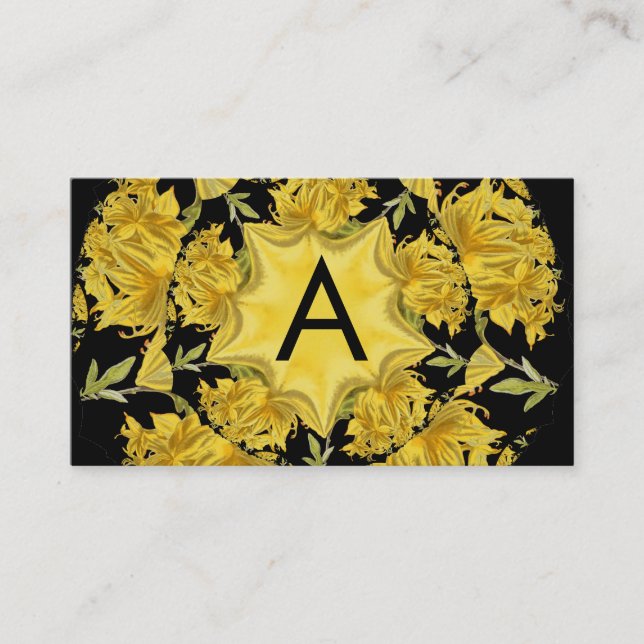 Yellow and black Azalea Monogram Business Card (Front)