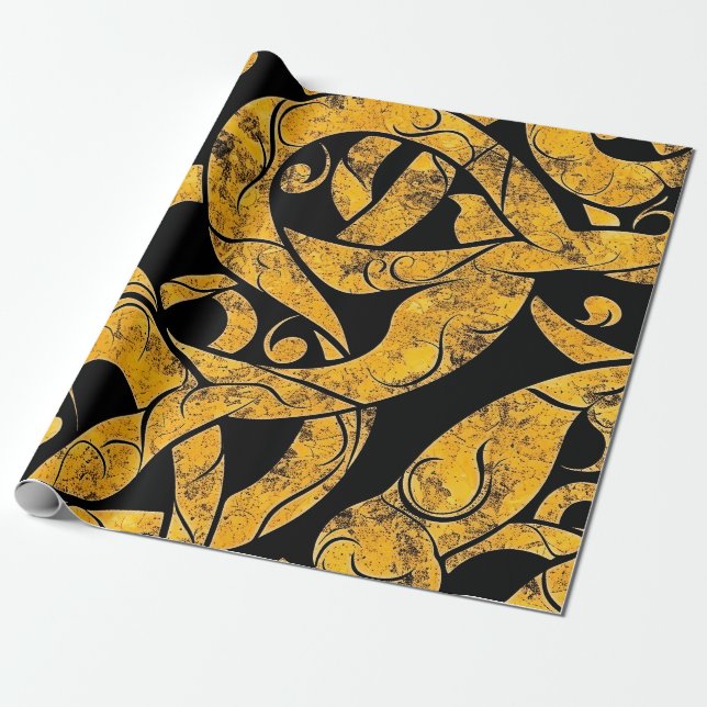 Yellow and Black Batik Pattern Wrapping Paper (Unrolled)