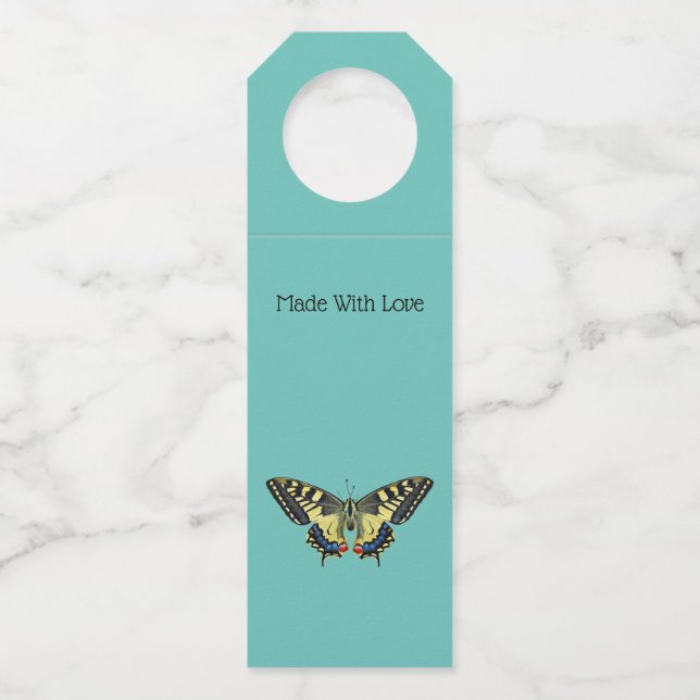 Yellow and black butterfly  bottle tag (Front)