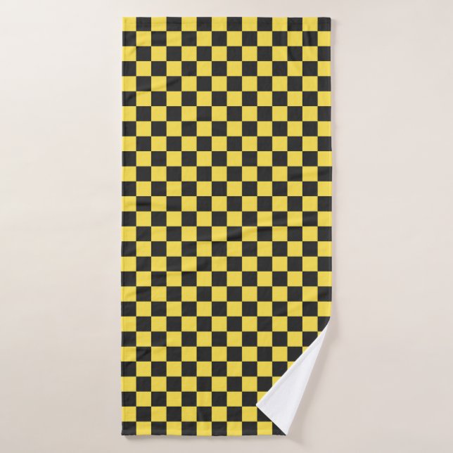 Yellow and black checkerboard pattern bath towel set (Bath Towel)