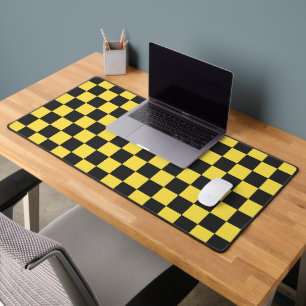 Yellow and black checkerboard pattern desk mat
