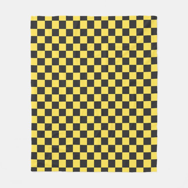 Yellow and black checkerboard pattern fleece blanket (Front)