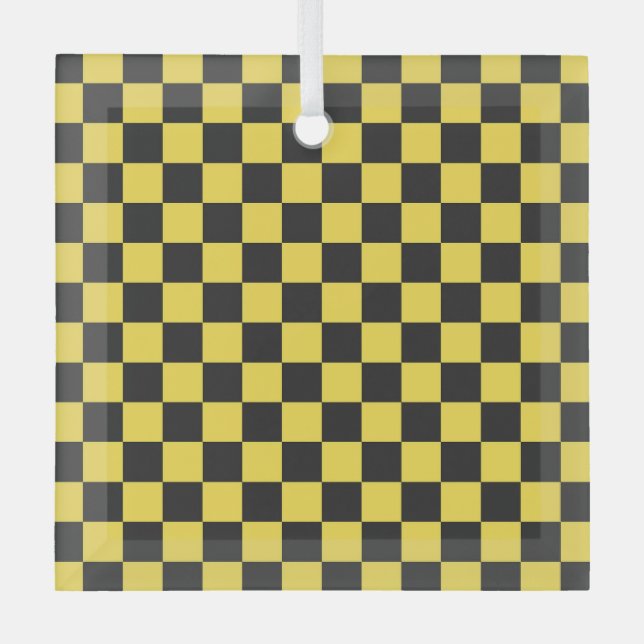 Yellow and black checkerboard pattern glass tree decoration (Front)