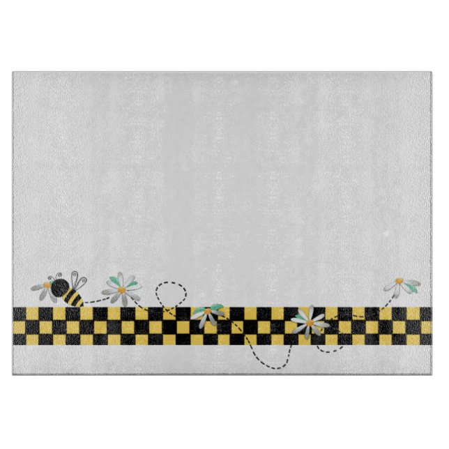 Yellow and Black Checks With Bumble Bees Cutting Board (Front)