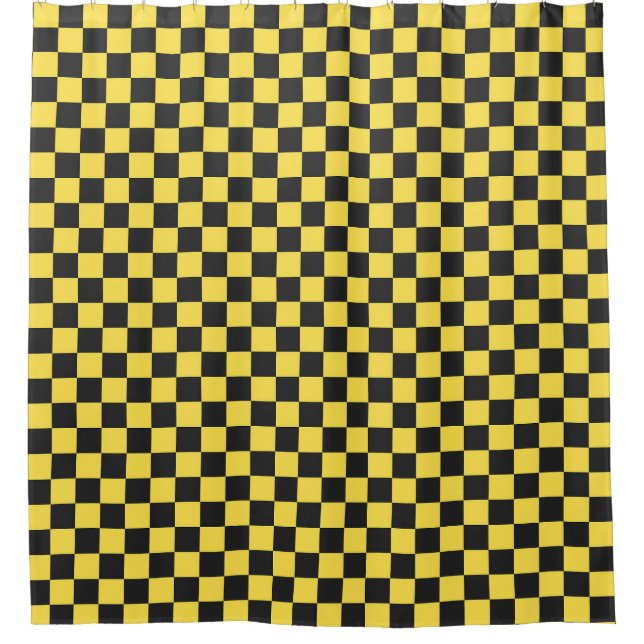 Yellow and black chequerboard pattern shower curtain (Front)
