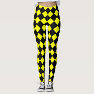 Yellow and Black Chequerboard Squares Leggings