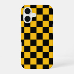 Yellow and Black Chequered Print iPhone 16 Case