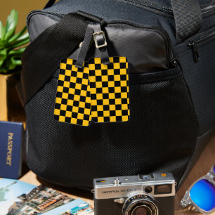 Yellow and Black Chequered Print Luggage Tag