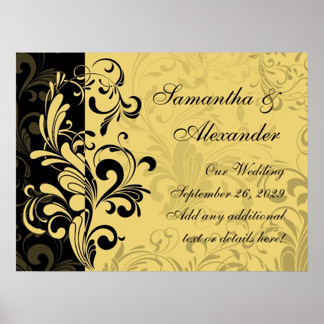 Yellow and Black Contemporary Swirl Poster (Front)