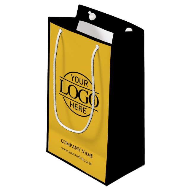Yellow and Black Corporate Company Business Logo Small Gift Bag (Front Angled)