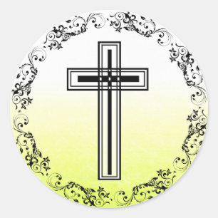 Yellow and Black Cross Religious Stickers