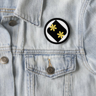 Yellow and Black Daisy Flower Round Button