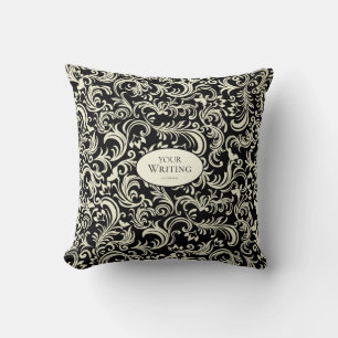 Yellow and Black Damask Personalized Cushion