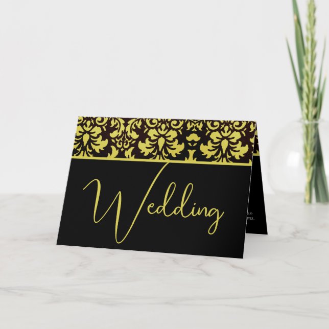 Yellow and Black Damask Wedding Invitation (Front)